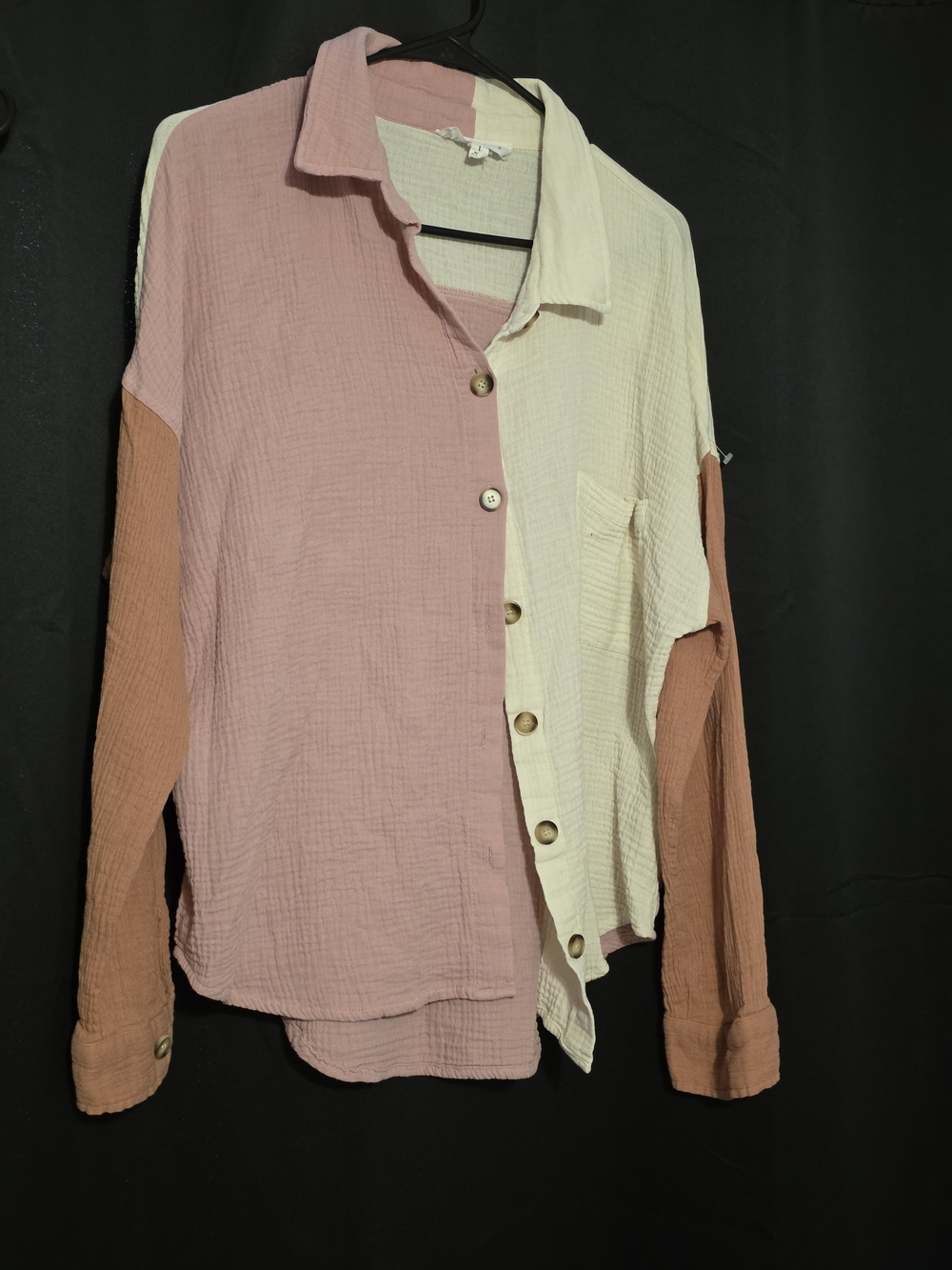 heyday Two-Tone Button Down Shirt in Pink, Cream & Brown